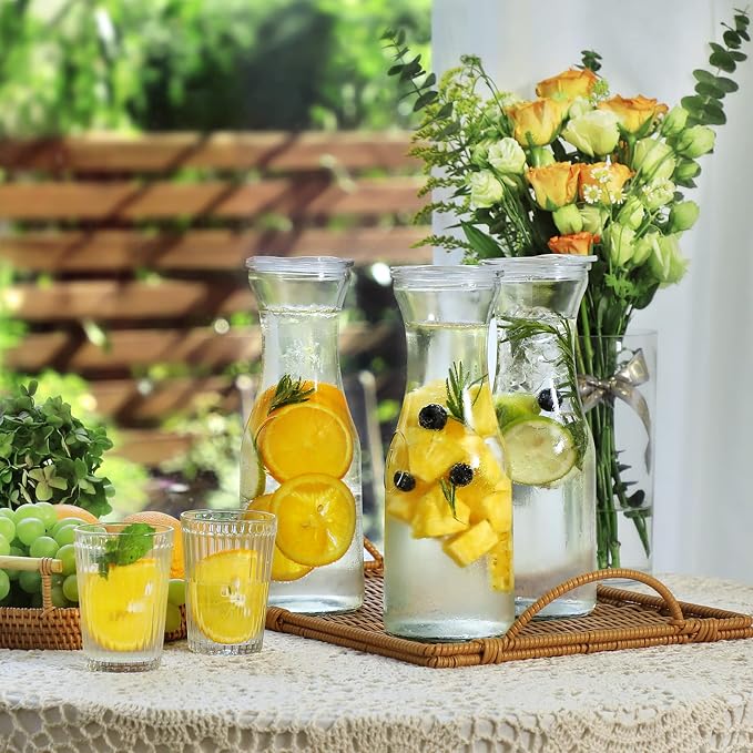 Set of 2 Glass Carafe with Lids, 1 Liter Water Pitcher Carafe - Image 5