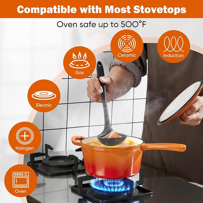 Homikit Small Cast Iron Pot, 2 QT Enameled Cast Iron Sauce Pan - Image 5