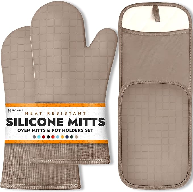 HOMWE Silicone Oven Mitts and Pot Holders, 4-Piece Set, Heavy Duty Cooking by HOMWE