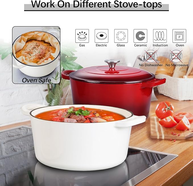 E-far 7QT Enameled Dutch Oven, Cast Iron Dutch Oven Pot - Image 6