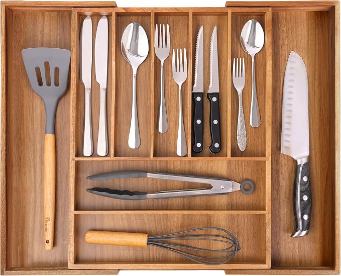 Bellsal Large Premium Acacia Wood Silverware Organizer - Image 8
