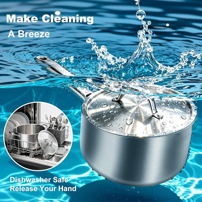 5 QT Saucepan with Lid, 3-Ply Stainless Steel Stockpot, Induction Compatible - Image 6
