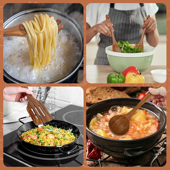 comfoyar Teak Wooden Spoons for Cooking, 9 Pieces Kitchen Cooking Utenails Set - Image 7