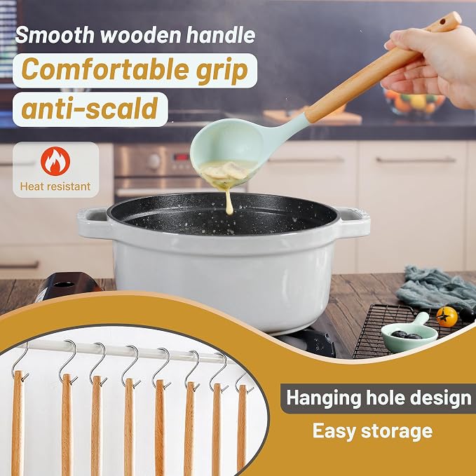 QMVESS Silicone Kitchen Utensils Set, Sturdy Insulation Wooden Handle Kitchen - Image 4