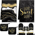 Bencailor 6 Pcs Marble Kitchen Decor Gold Pot Holders Oven Mitts 2 Dish Towels by Bencailor