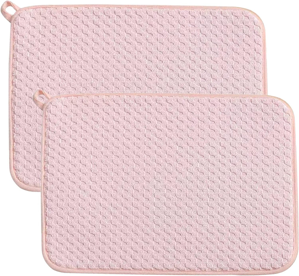 Pink Dish Drying Mats for Kitchen Counter,2 Pack Dish Drying Mat