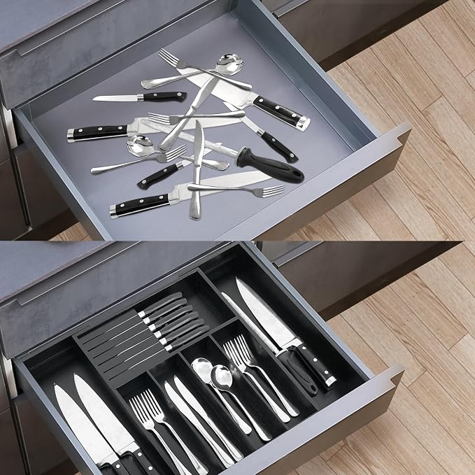 VaeFae Bamboo Silverware Drawer Organizer Kitchen, Expandable Utensil Organizer - Image 6