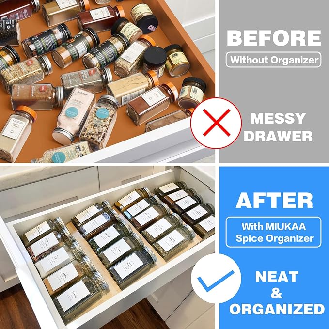 MIUKAA Clear Acrylic Spice Drawer Organizer, 4 Tier- 2 Set Expandable From 9" - Image 2