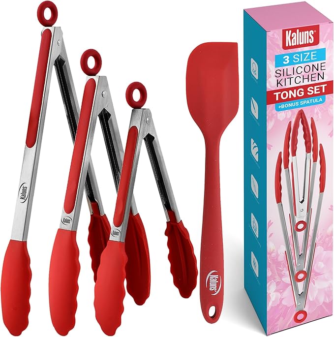 Kaluns Kitchen Tongs for Cooking Grilling Set of 4, BBQ Grill Tongs by Kaluns%C2%AE