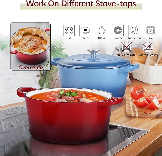 E-far 7QT Enameled Dutch Oven, Cast Iron Dutch Oven Pot - Image 6