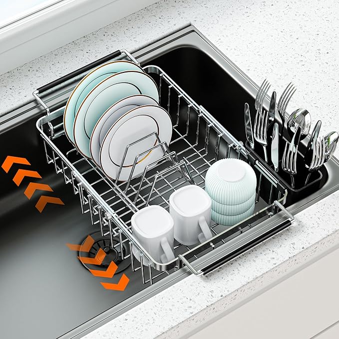 Expandable Dish Drying Rack in Sink, Stainless Steel Over The Sink Dish Drainer by Dolreiik