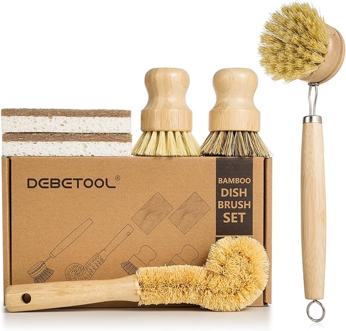 DEBETOOL 6 Piece Bamboo Dish Brush Set by DEBETOOL