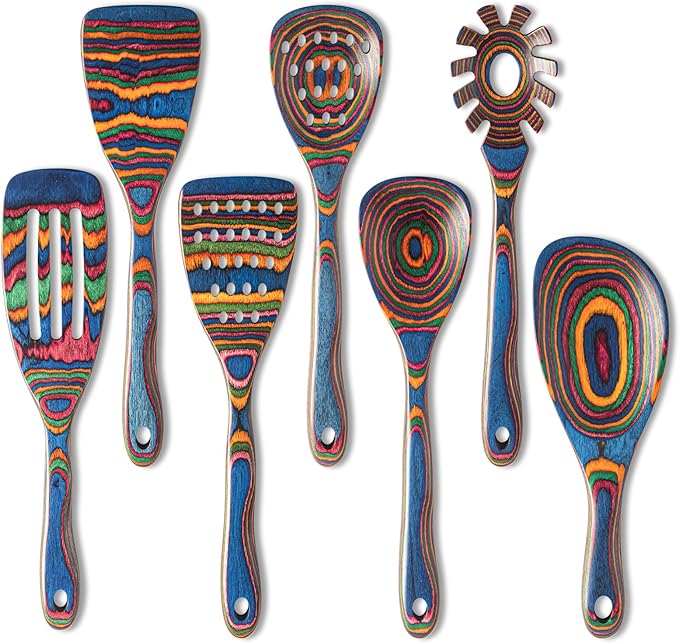 Gudamaye Pakka wood 7-Piece Blue Wooden Cooking Utensils, Wooden Spoons by Gudamaye-WoodenUtensilsSets