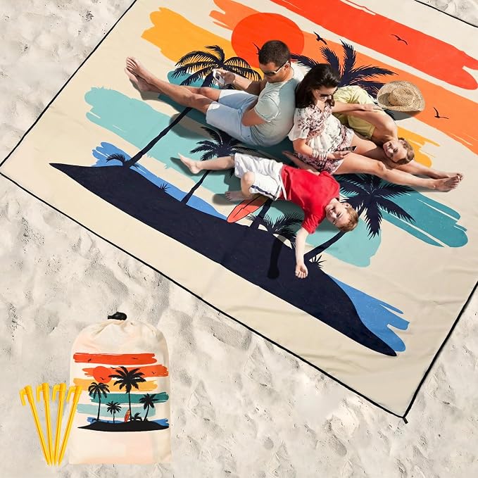 WIWIGO Beach Blanket Waterproof Sandproof Beach Mat 79" X 83"/10'x9'for 2-8 - Image 6