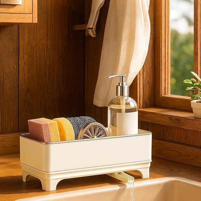 Sponge Holder for Kitchen Sink – Rustproof Stainless Steel, 360° Rotating Drain by MOUKABALGREATHELPER