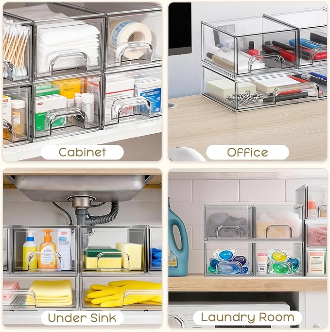 Criusia Stackable Storage Drawers, 3 Pack Clear Acrylic Makeup & Bathroom - Image 6