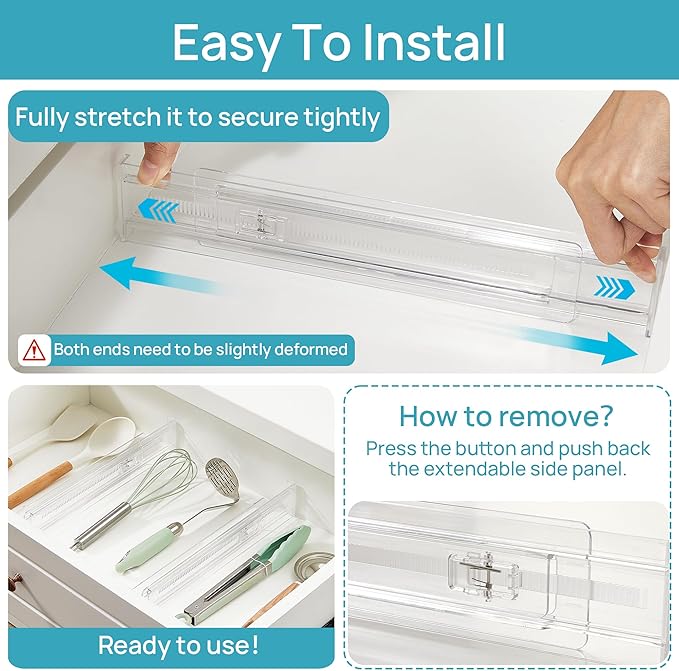 Vtopmart 4 Pack Shallow Drawer Dividers, 2.36" High 12.5"-20.8" Adjustable - Image 4