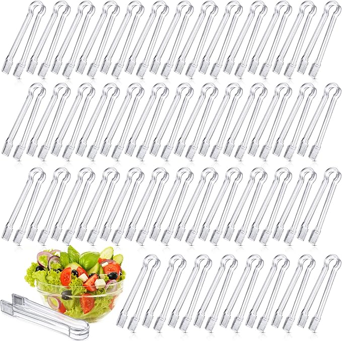 Nuogo 48 Pcs Plastic Buffet Serving Tongs 6.3 Inch One-off Clear Kitchen Tongs by Nuogo