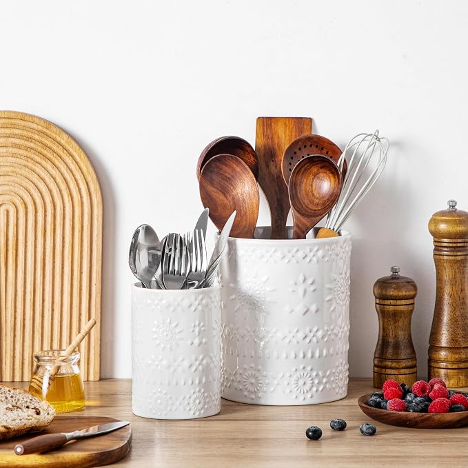 LOVECASA Utensil Holder, 7.2"+5.4" Ceramic Utensil Holder - Image 5