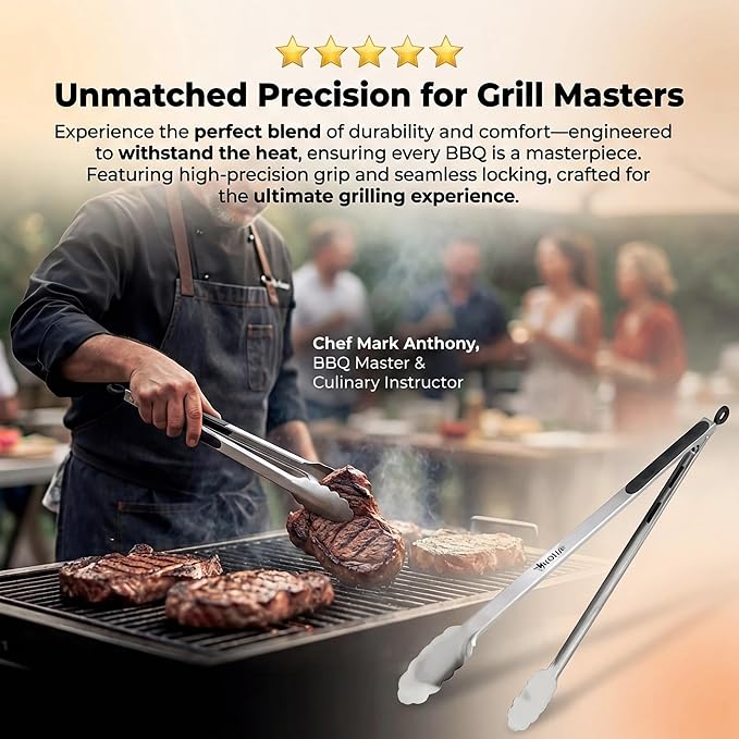 Kona Premium Stainless-Steel Locking Grill Tongs 18 inch, Heavy Duty Tongs - Image 6