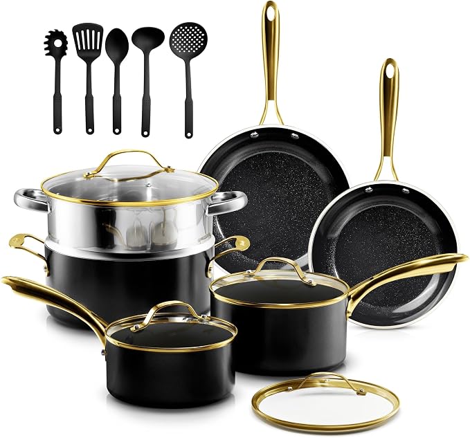 Gotham Steel 15 Pc Ceramic Cookware Set Nonstick, Ceramic Pots and Pans Set Non by GothamSteel