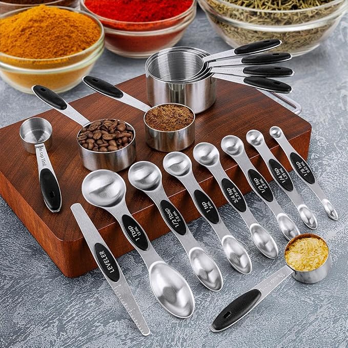 Measuring Cups & Spoons Set of 16, BOBIPRO Stainless Steel 8 Nesting Measure - Image 6