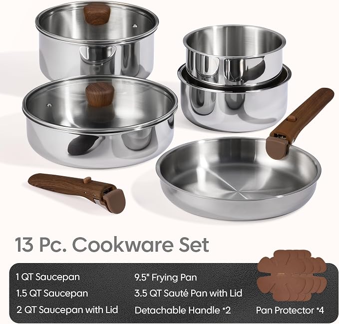 CAROTE 13pcs Tri-Ply Stainless Steel Cookware Set - Image 2