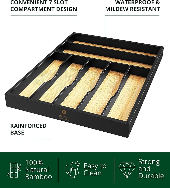 ROYAL CRAFT WOOD Luxury Bamboo Kitchen Drawer Organizer - Image 2