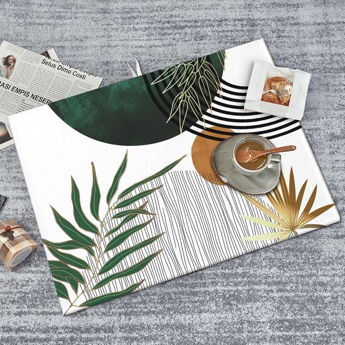 Mid Century Dish Drying Mat 18x24 Inch Boho Green Gold Tropical Leaf Sunset - Image 4