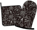 Skull Head with Rose Oven Mitts and Pot Holders Kitchen Cooking Gloves 2 Pcs by Oeaskly
