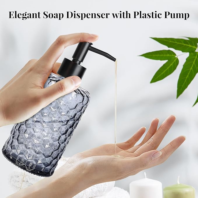 Clear Charcoal Blue Glass Soap Dispenser - Image 3