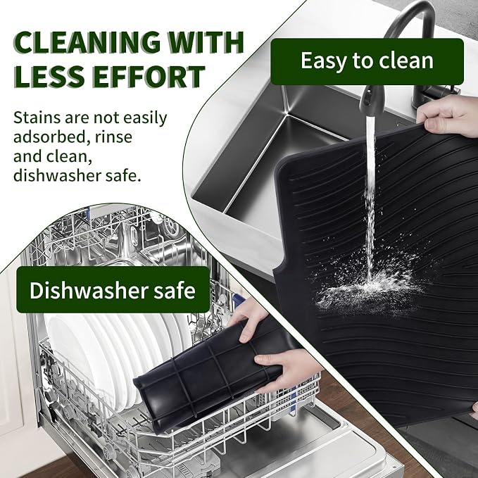 Silicone Dish Drying Mat 16x13, Food-Grade Silicone, Easy Clean Pad - Image 6