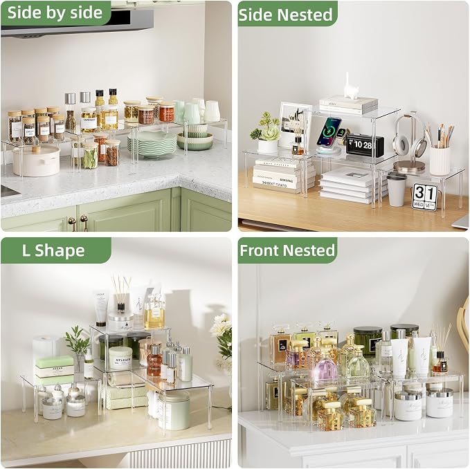 Delamu Clear Kitchen Cabinet Organizer, Stackable Cabinet Shelf - Image 3