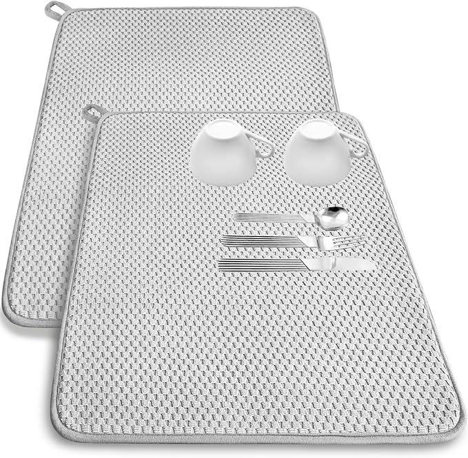 2 Pack Microfiber Dish Drying Mat, 24x17" Large Size Highly Absorbent Dish by Bvrbaory