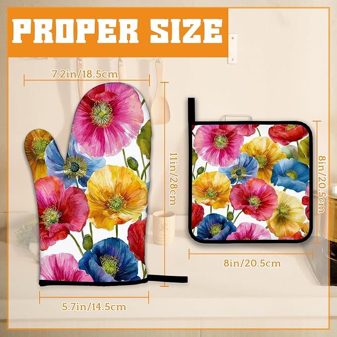 Poppy Flower Oven Mitts and Pot Holders - Image 2