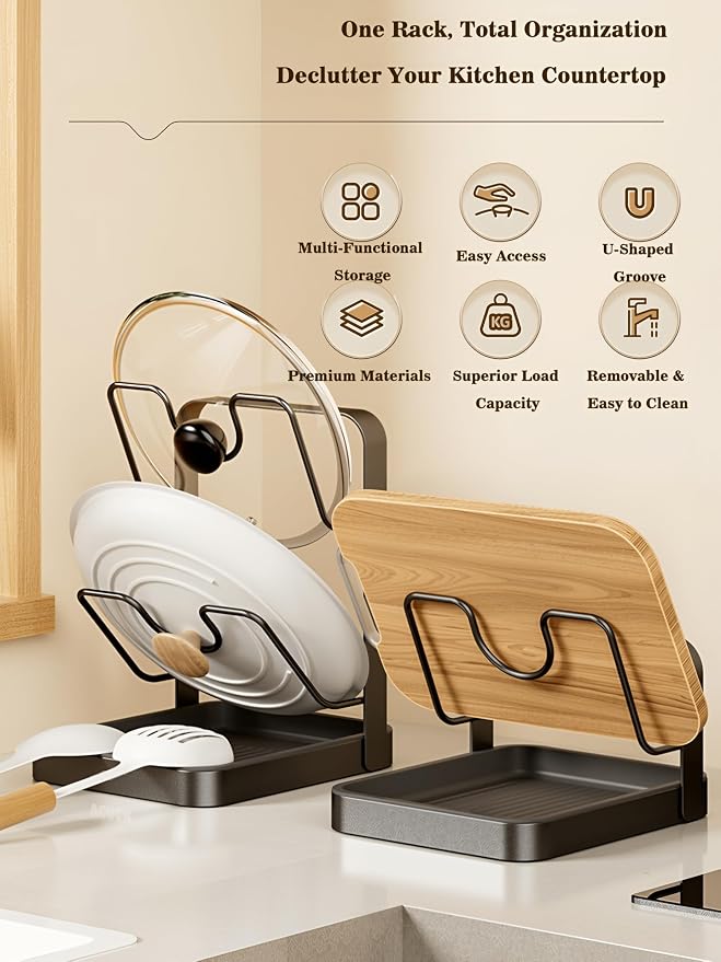 Pot Lid Holder Organizer, Carbon Steel Kitchen Pot Lid Rack - Image 3