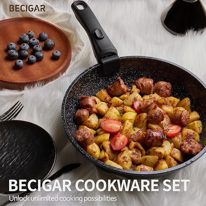 BECIGAR 23pcs Ceramic Pots and Pans Set, Nonstick Detachable Handle Cookware - Image 2