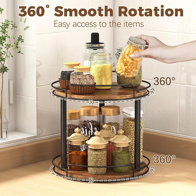 LAMU 9'' Wood Lazy Susan Turntable Organizer - Image 3
