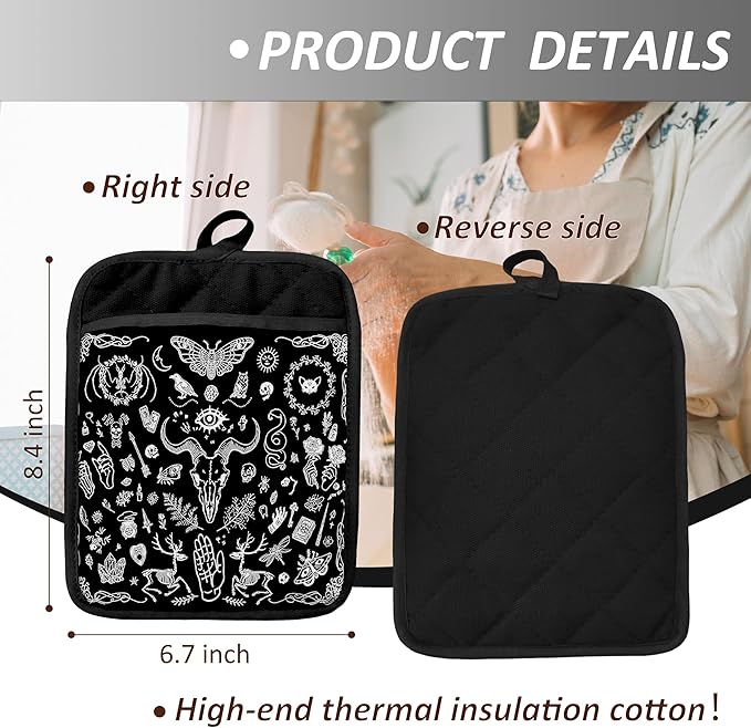 Gothic Witchy Skull Pot Holders - Image 2