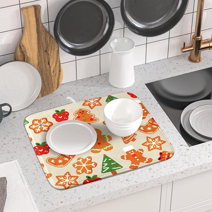 Christmas Dish Drying Mat for Kitchen Counter 16x18 Cute Gingerbread Themed - Image 6