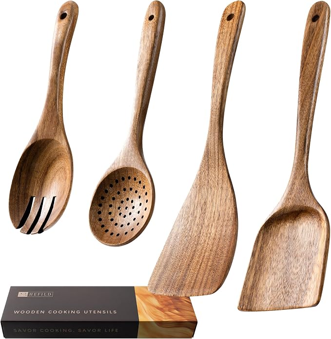 Wooden Spoons for Cooking, Nonstick Cooking Utensil Set by HEFILD