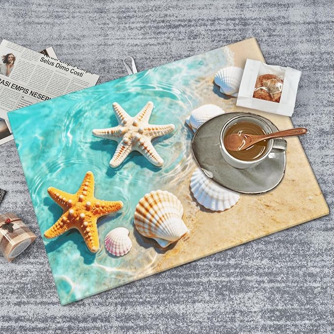 Ocean Sea Dish Drying Mat for Summer Kitchen Counter, Microfiber Absorbent - Image 6