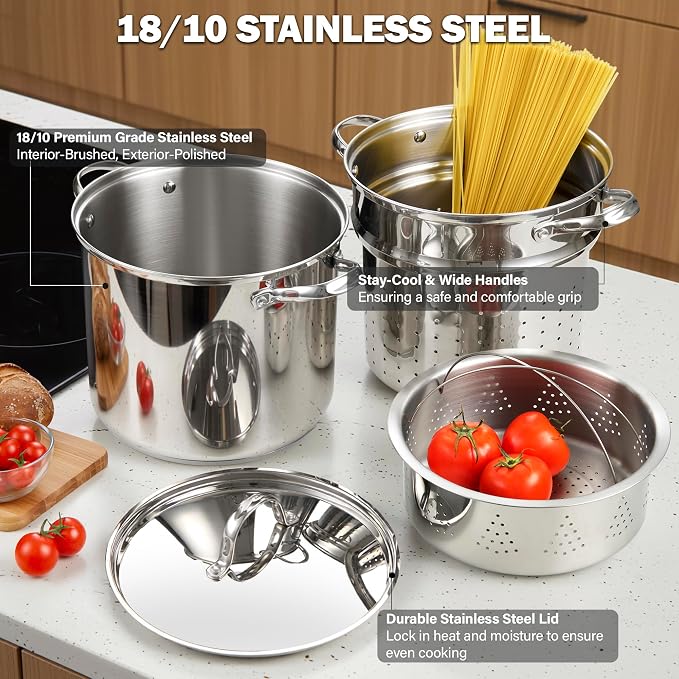 Cooks Standard Pasta Pot 18/10 Stainless Steel 12 Quart, Spaghetti Cooker - Image 4