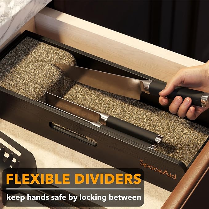 SpaceAid Knife Drawer Organizer Bamboo Insert Dock, Kitchen Steak Knives Holder - Image 2