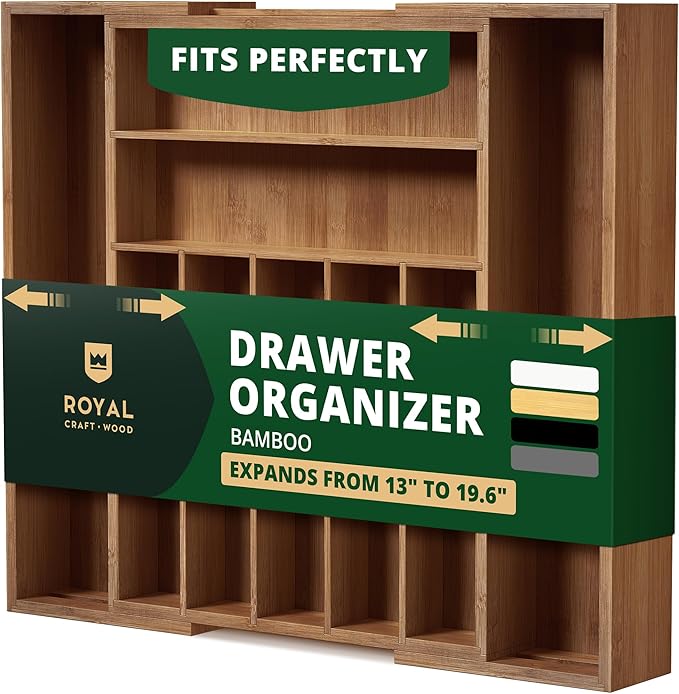 ROYAL CRAFT WOOD Luxury Bamboo Kitchen Drawer Organizer by RoyalCraftWood