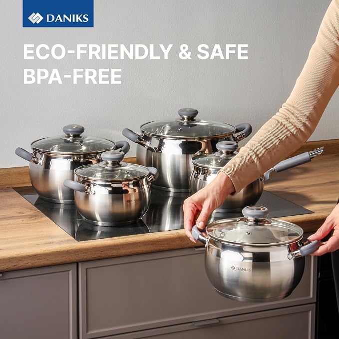 Daniks Modern 11-Piece Stainless Steel Cookware Set - Image 9