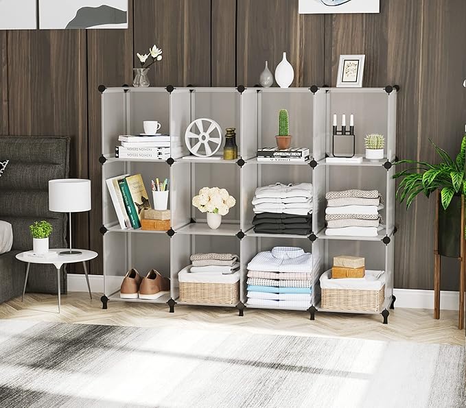 AWTATOS Cube Storage Organizer Storage 12 Cube Bookshelf DIY Plastic Closet - Image 4