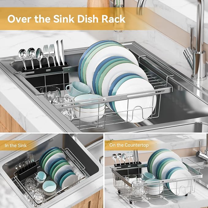 Expandable in Sink Dish Drying Rack, Adjustable Capacity Stainless Steel Over - Image 7