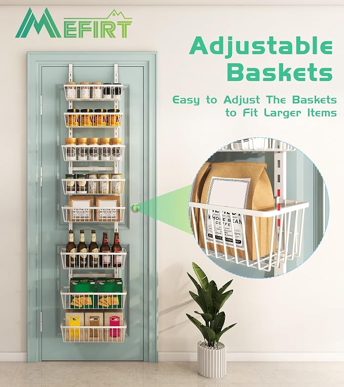Mefirt White 12 Inch Wide Narrow Over The Door Pantry Organizer, Pantry - Image 7