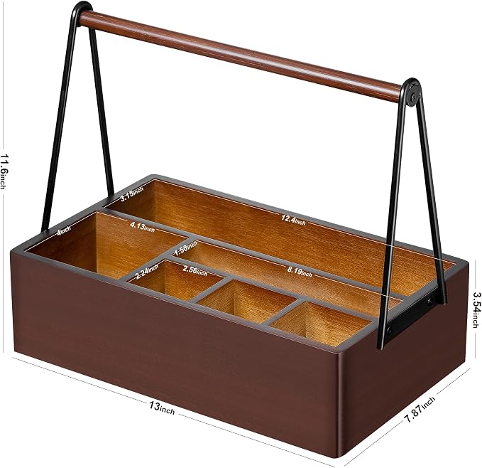 PTSTING Silverware Caddy with Handle Acacia Wood Utensil Holder Paper Plate - Image 5